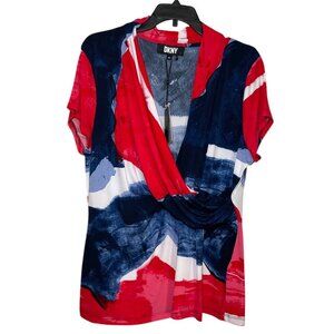 DKNY Women's Printed Wrap Front Top sz XXL